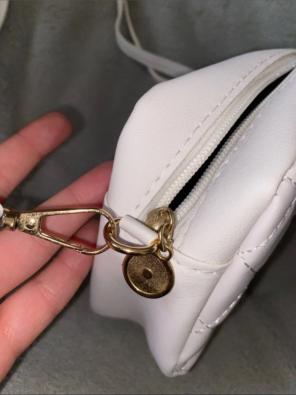 White Quilted Crossbody Bag with Gold Accent
